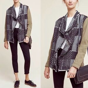 HEI‎ HEI Fieldwork Fringe Moss Green Canvas Jacket Black & White Woven Front